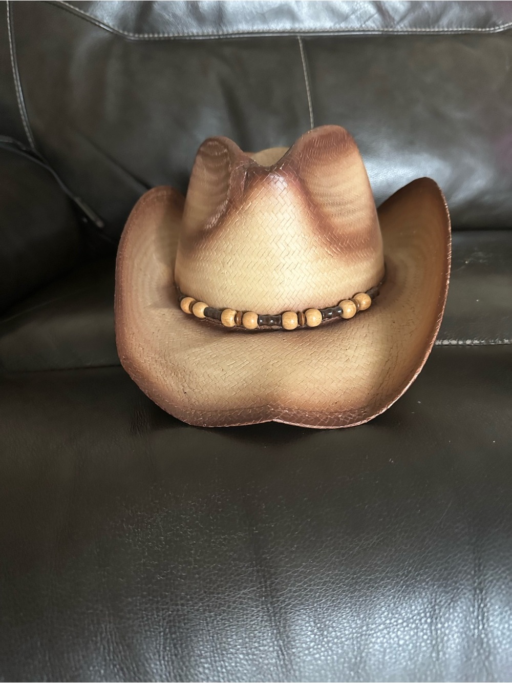 Stetson Two-Tone Tan and Brown Straw Cowboy Hat with Bead Band